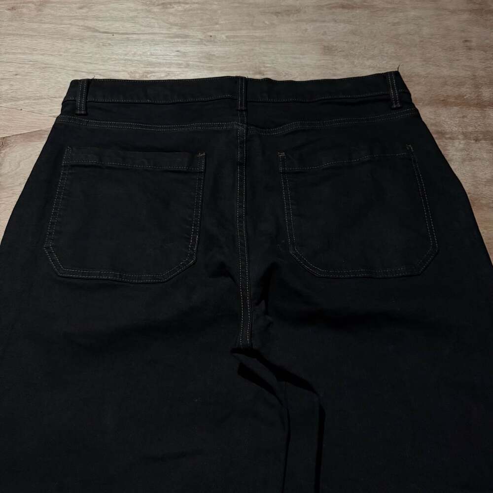 Black Baggy Wide Leg Denim Jeans Distressed Hem Utility Pocket 36x30 - Picture 5 of 5